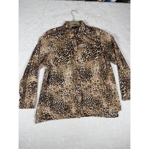 Westbound Woman Button Down‎ Women 2X Leopard Print Brown Excellent Wrinkle Free